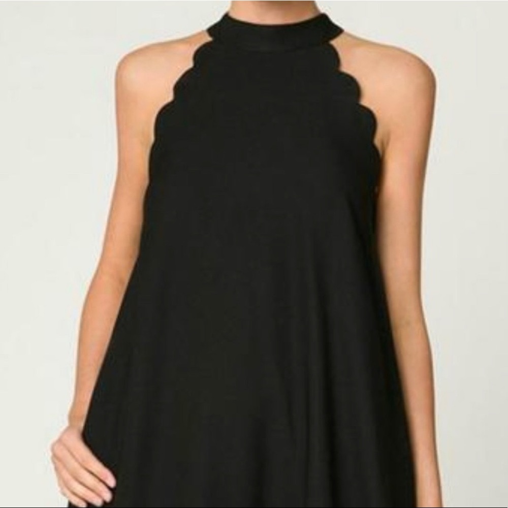 LoveRiche Black halter scalloped mini dress